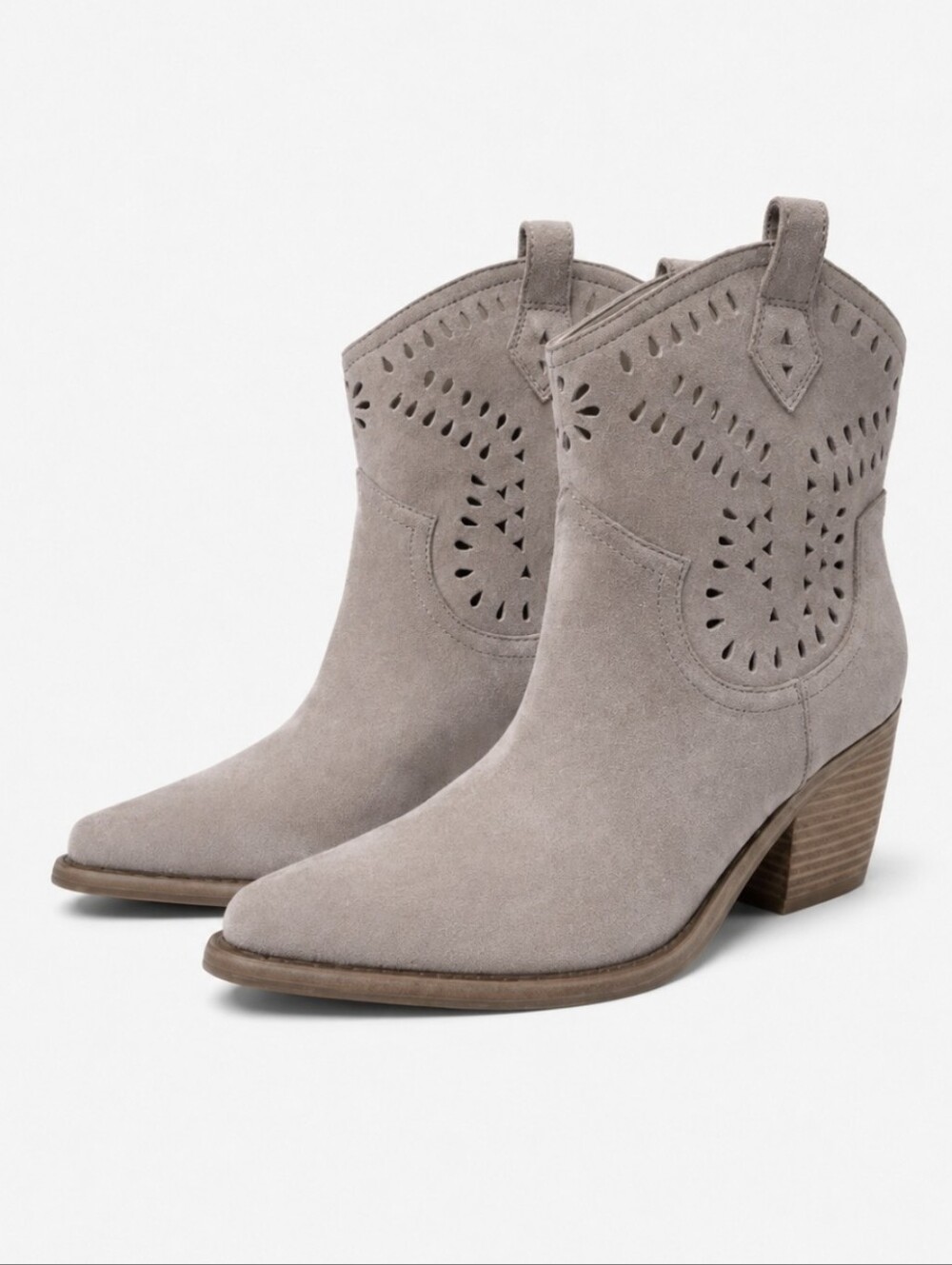 Marc Fisher Giddie 2 Boots Beige Taupe Suede Pointed Toe Western Laser Cut Sz 10